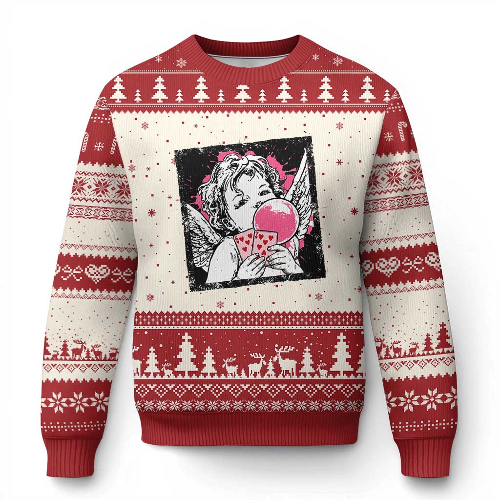 Funny 67 Valentines Ugly Christmas Sweater Cupid Playing Cards Six Seven TS14 Beige Red Print Your Wear