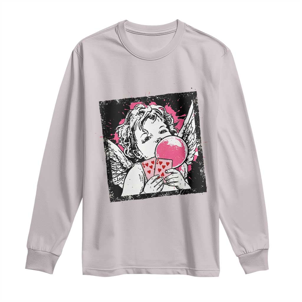 Funny 67 Valentines Long Sleeve Shirt Cupid Playing Cards Six Seven TS14 Ice Gray Print Your Wear