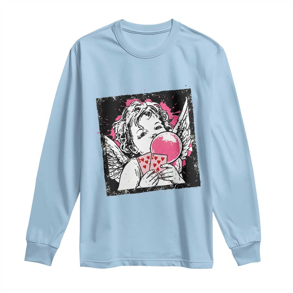 Funny 67 Valentines Long Sleeve Shirt Cupid Playing Cards Six Seven TS14 Light Blue Print Your Wear