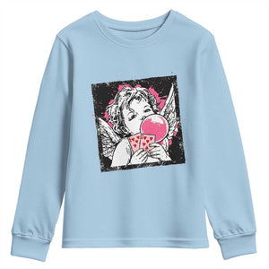 Funny 67 Valentines Youth Sweatshirt Cupid Playing Cards Six Seven TS14 Light Blue Print Your Wear