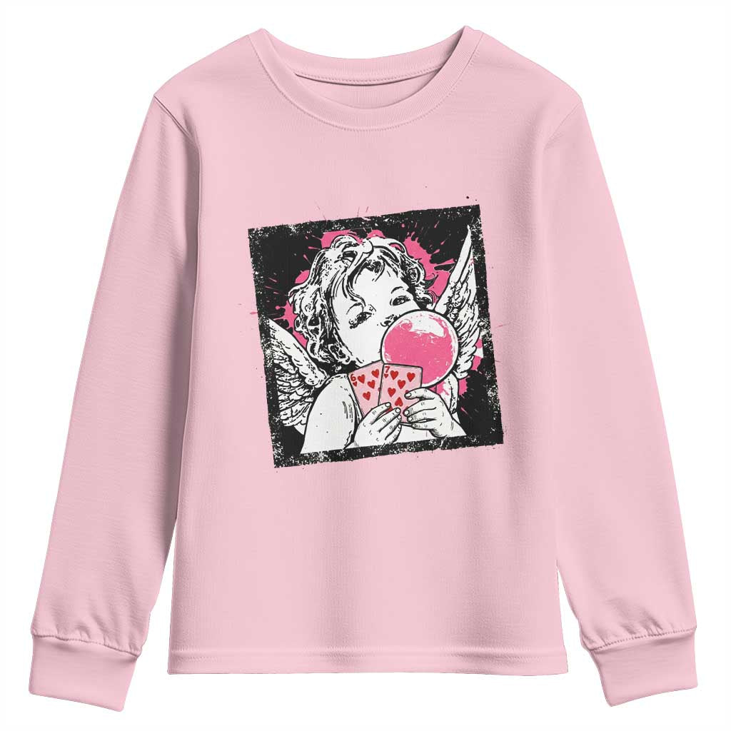 Funny 67 Valentines Youth Sweatshirt Cupid Playing Cards Six Seven TS14 Light Pink Print Your Wear