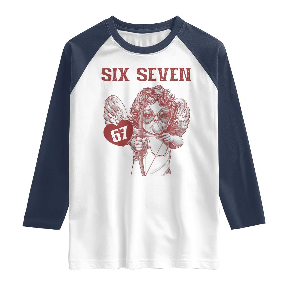 67 Valetines Meme Raglan Shirt Funny Six Seven Valentines Day Heart TS14 White Navy Print Your Wear