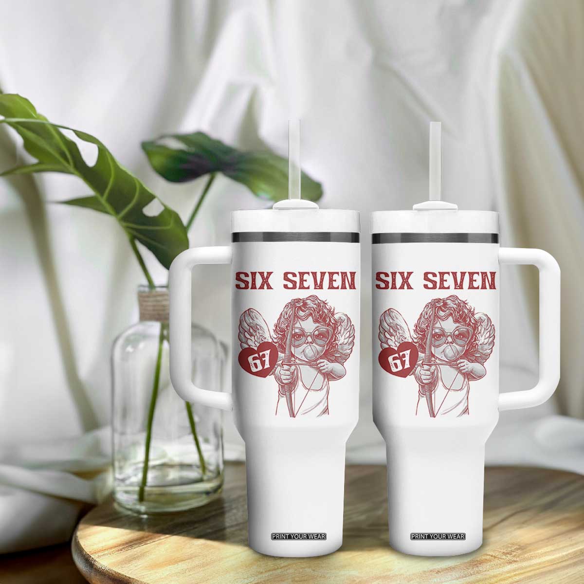 67 Valetines Meme Tumbler With Handle Funny Six Seven Valentines Day Heart TS14 Print Your Wear