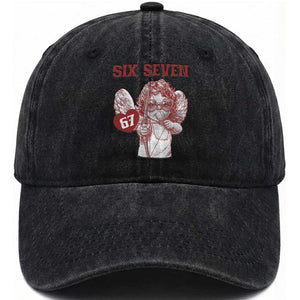 67 Valetines Meme Washed Cotton Baseball Cap Funny Six Seven Valentines Day Heart TS14 Washed Cap Universal Fit Black Print Your Wear