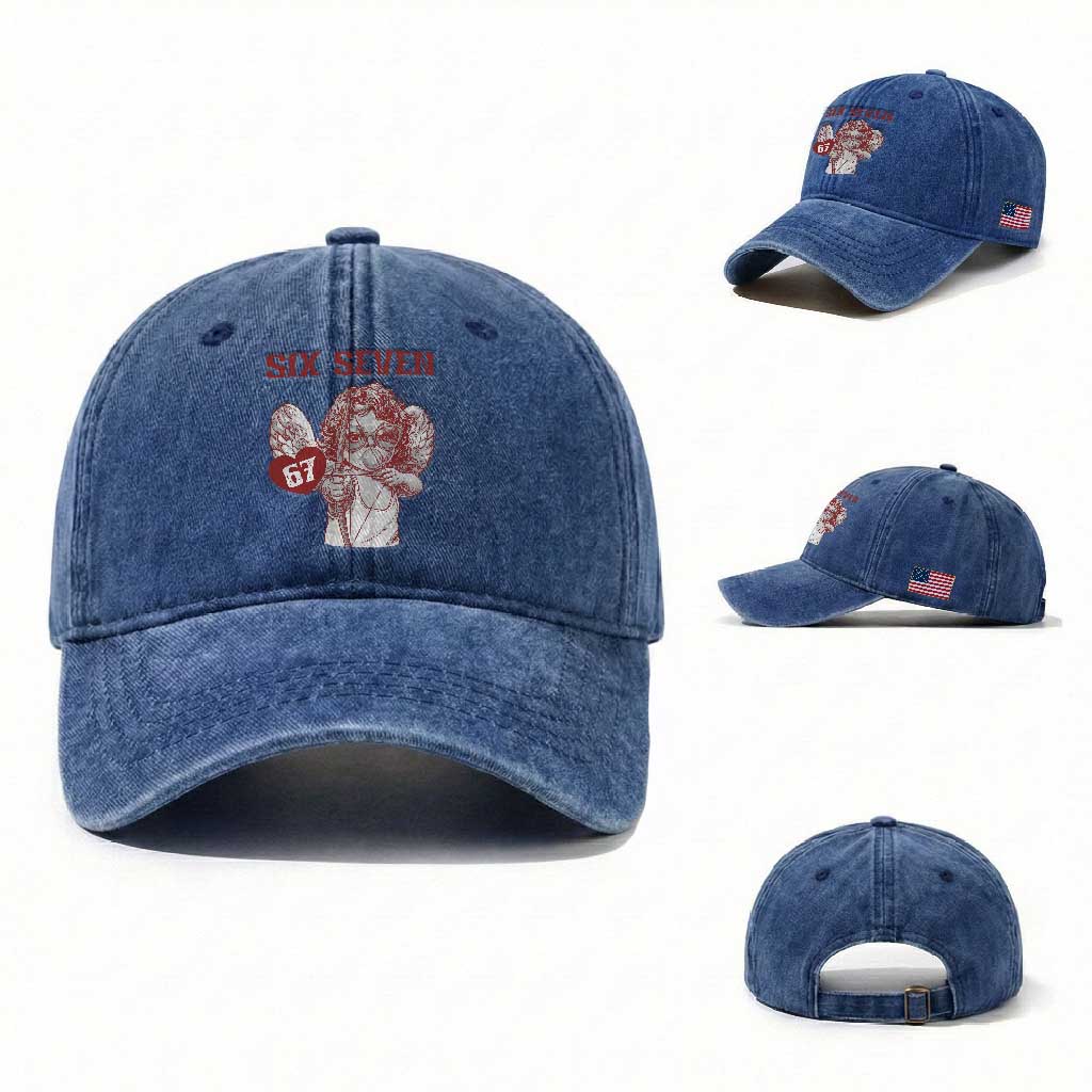 67 Valetines Meme Washed Cotton Baseball Cap Funny Six Seven Valentines Day Heart TS14 Washed Cap Universal Fit Royal Blue Print Your Wear