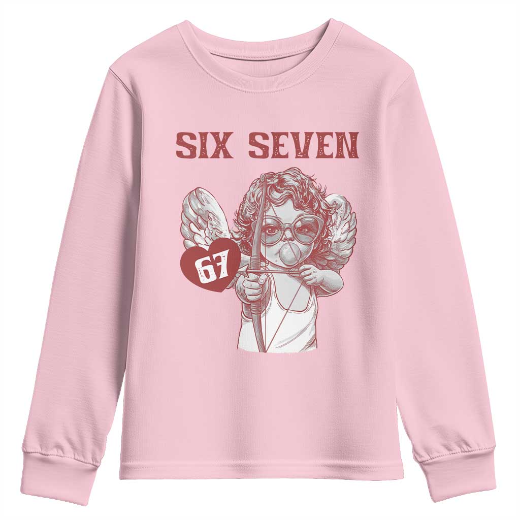 67 Valetines Meme Youth Sweatshirt Funny Six Seven Valentines Day Heart TS14 Light Pink Print Your Wear