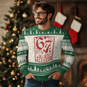 67 Valentines Playing Card Ugly Christmas Sweater Funny Six Seven Relationship Meme TS14 Beige Green Print Your Wear
