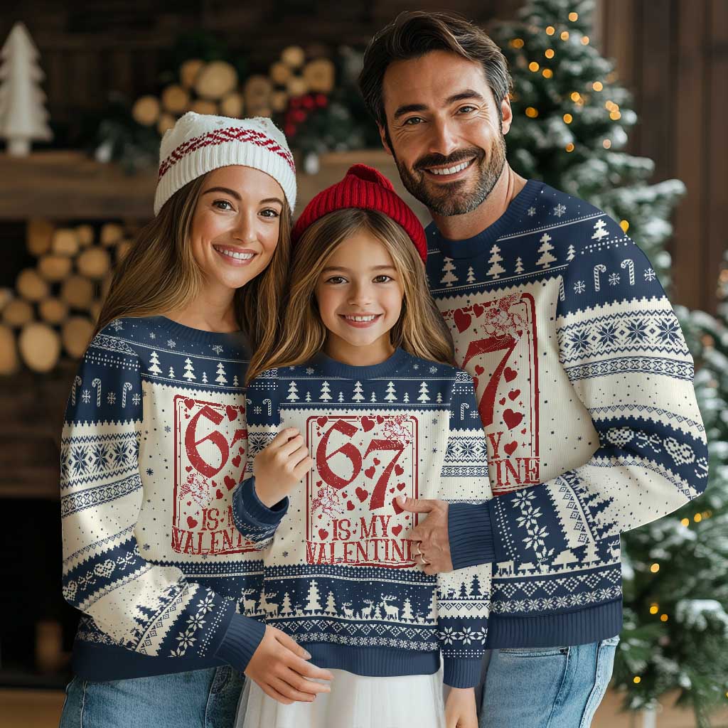 67 Valentines Playing Card Ugly Christmas Sweater Funny Six Seven Relationship Meme TS14 Beige Navy Print Your Wear