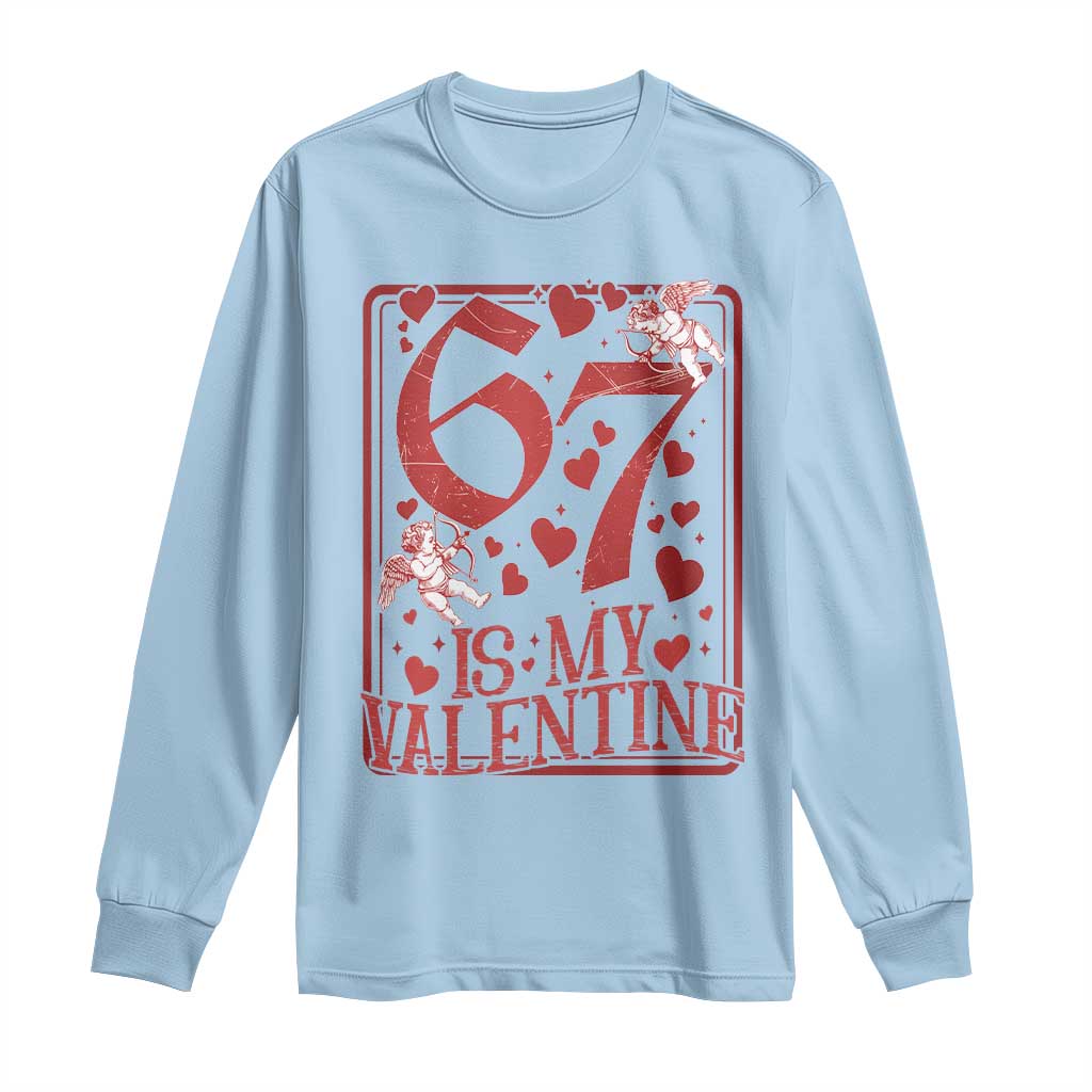67 Valentines Playing Card Long Sleeve Shirt Funny Six Seven Relationship Meme TS14 Light Blue Print Your Wear