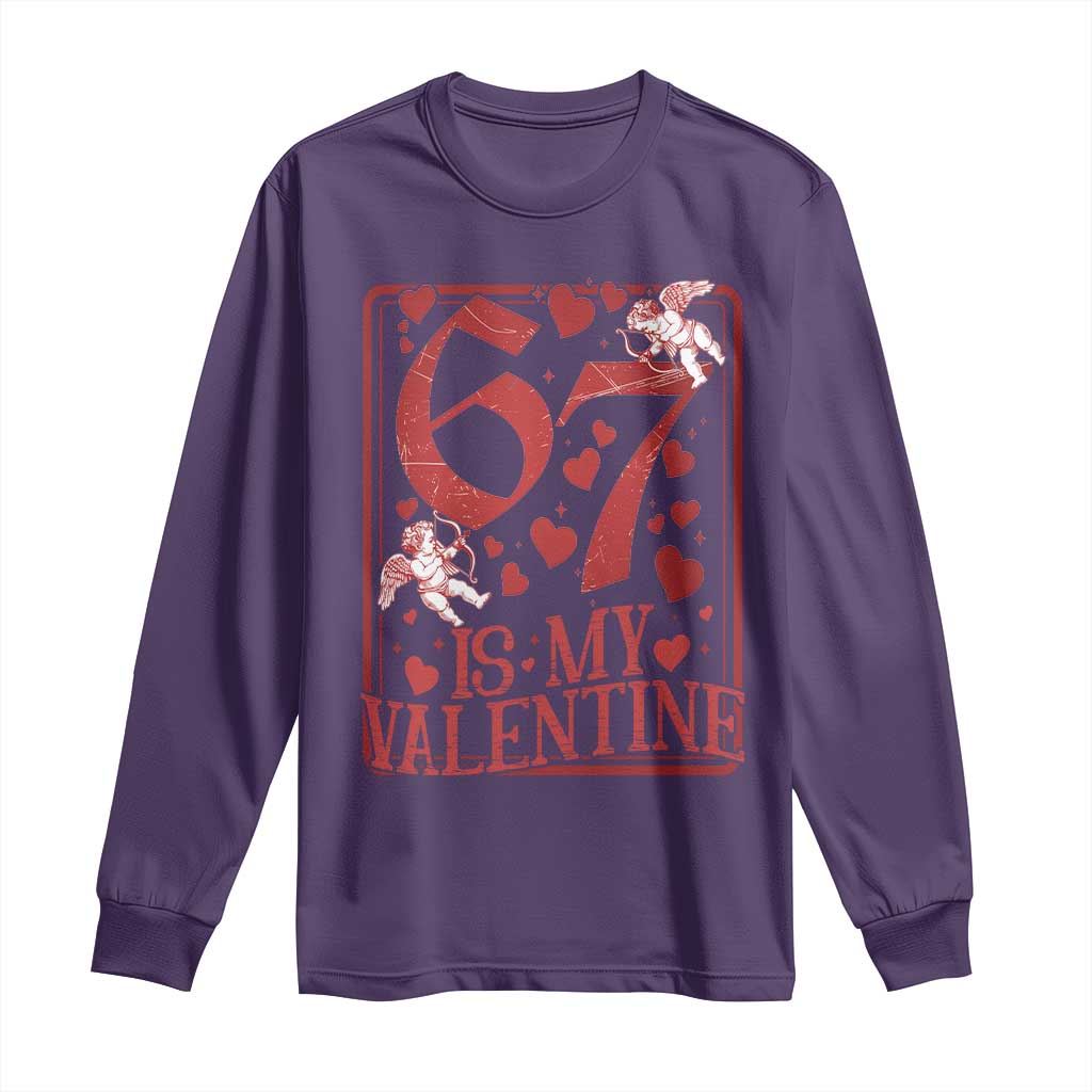 67 Valentines Playing Card Long Sleeve Shirt Funny Six Seven Relationship Meme TS14 Purple Print Your Wear