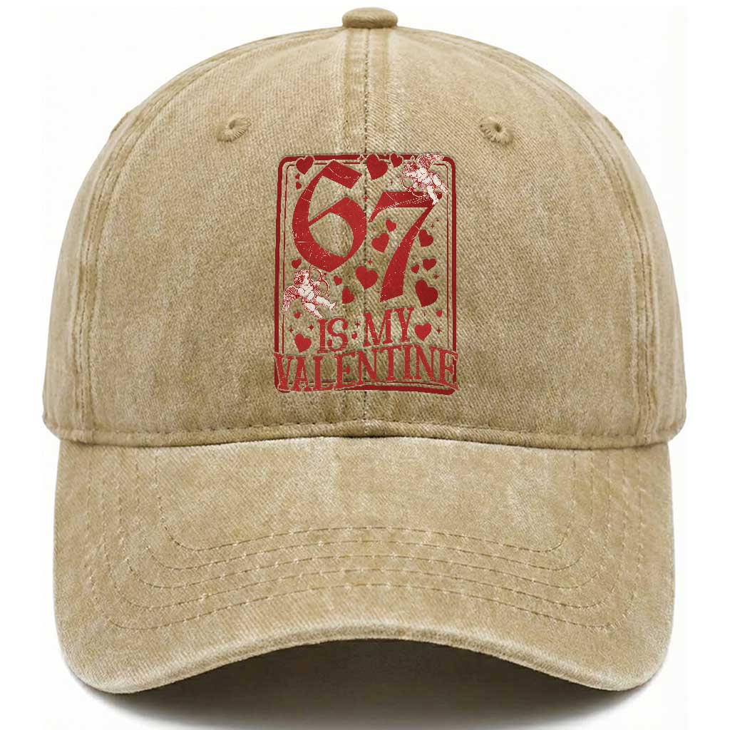 67 Valentines Playing Card Washed Cotton Baseball Cap Funny Six Seven Relationship Meme TS14 Washed Cap Universal Fit Khaki Print Your Wear
