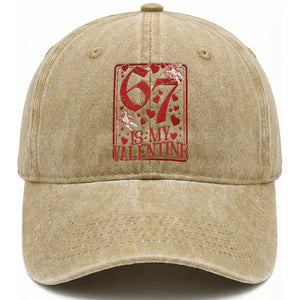 67 Valentines Playing Card Washed Cotton Baseball Cap Funny Six Seven Relationship Meme TS14 Washed Cap Universal Fit Khaki Print Your Wear