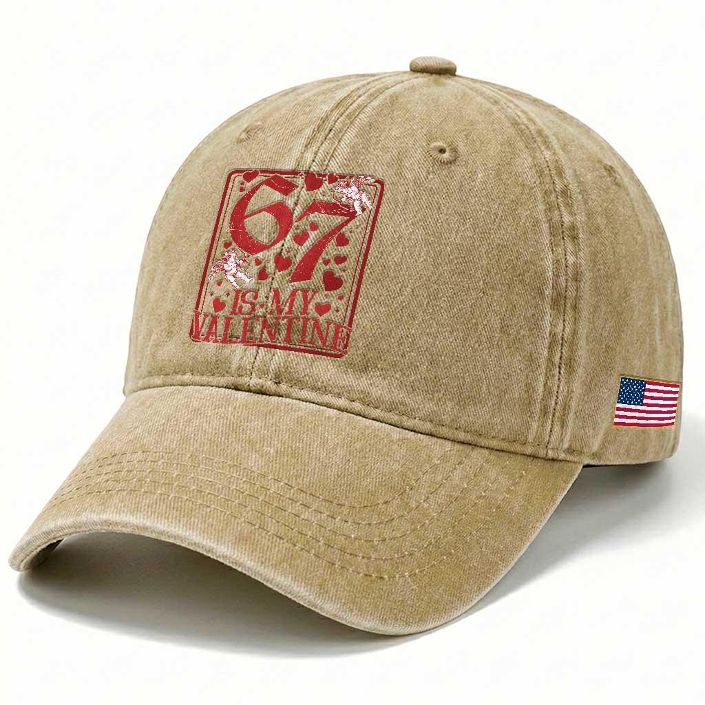 67 Valentines Playing Card Washed Cotton Baseball Cap Funny Six Seven Relationship Meme TS14 Print Your Wear