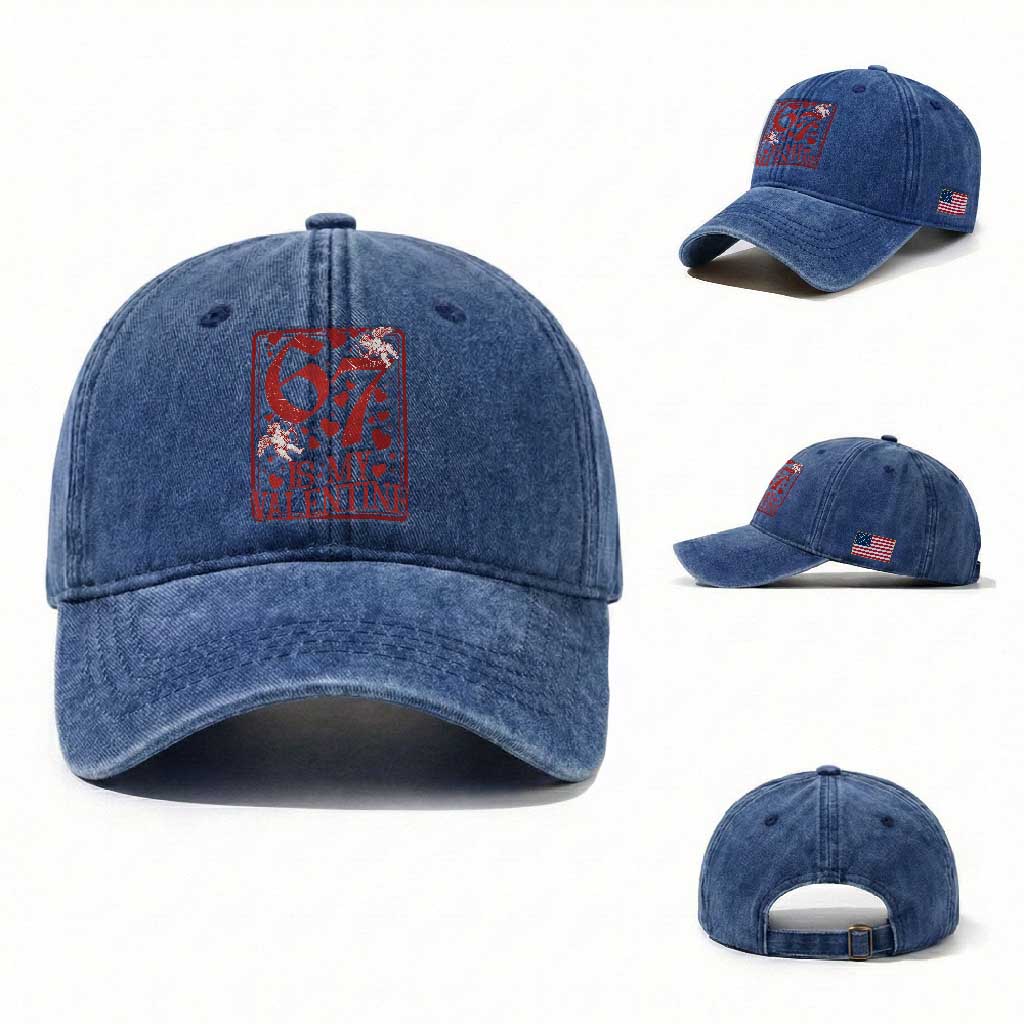 67 Valentines Playing Card Washed Cotton Baseball Cap Funny Six Seven Relationship Meme TS14 Washed Cap Universal Fit Royal Blue Print Your Wear
