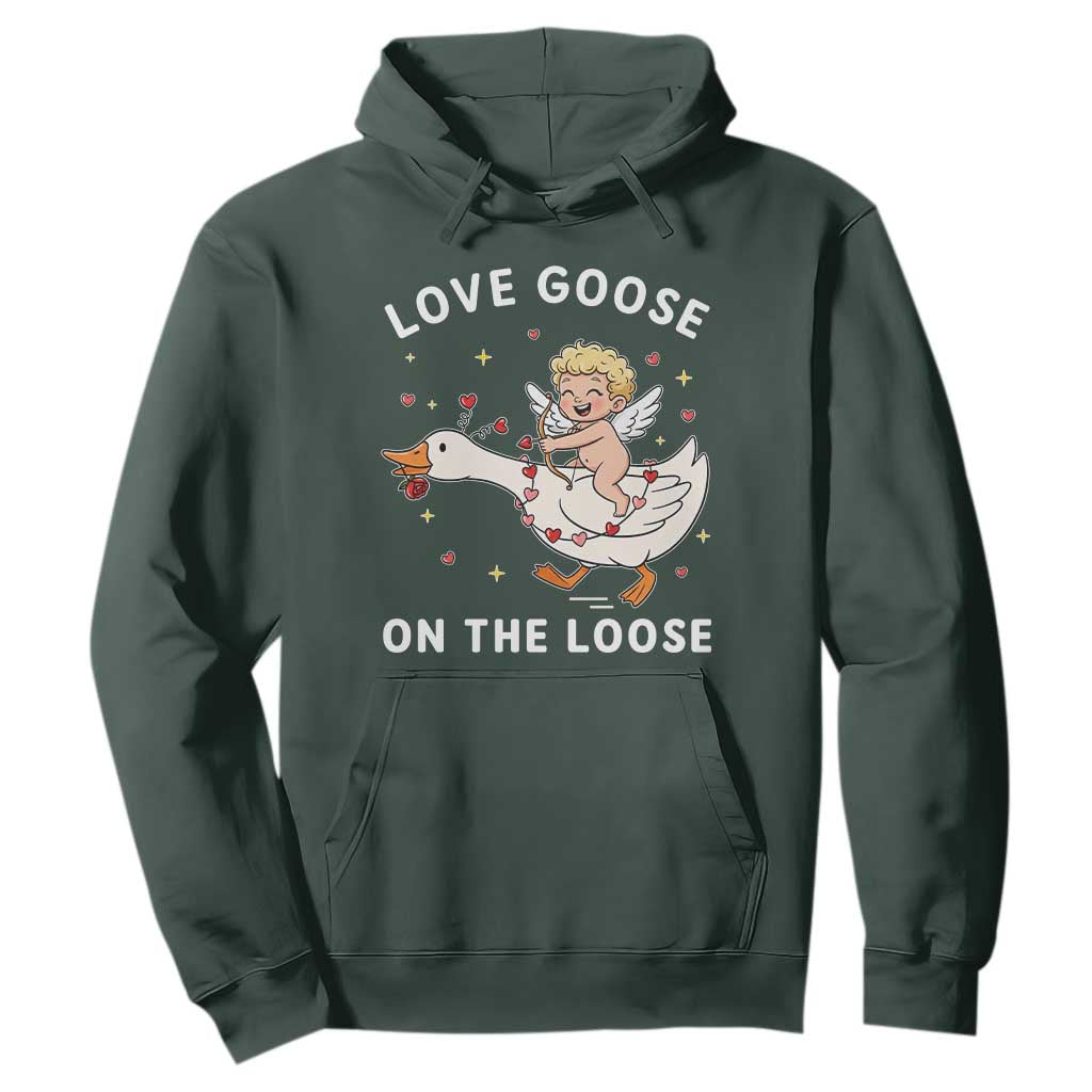 Funny Valentine Goose Hoodie Love Goose On The Loose TS14 Dark Forest Green Print Your Wear