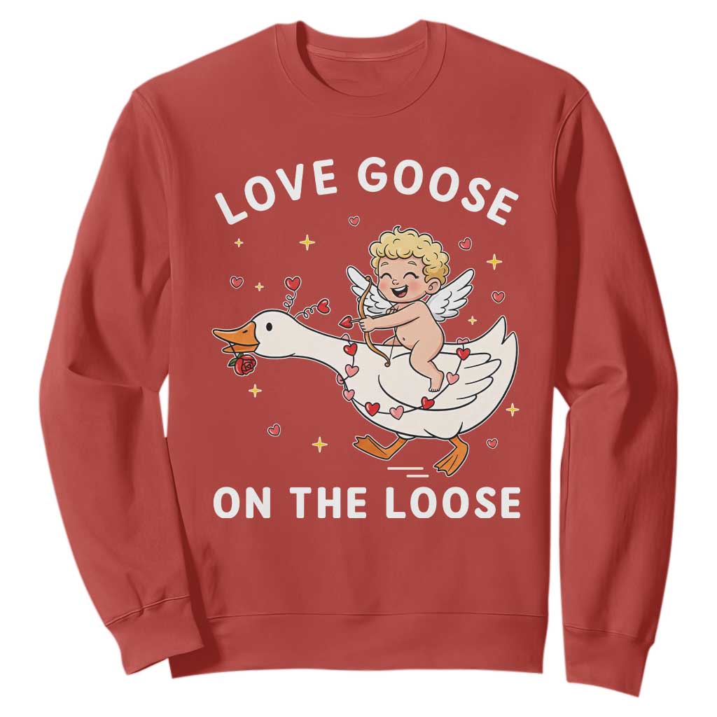 Funny Valentine Goose Sweatshirt Love Goose On The Loose TS14 Red Print Your Wear