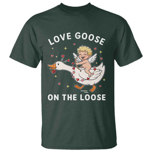 Funny Valentine Goose T Shirt Love Goose On The Loose TS14 Dark Forest Green Print Your Wear