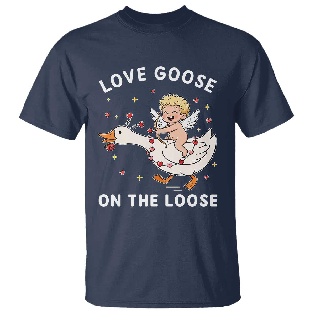 Funny Valentine Goose T Shirt Love Goose On The Loose TS14 Navy Print Your Wear