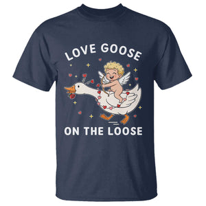Funny Valentine Goose T Shirt Love Goose On The Loose TS14 Navy Print Your Wear