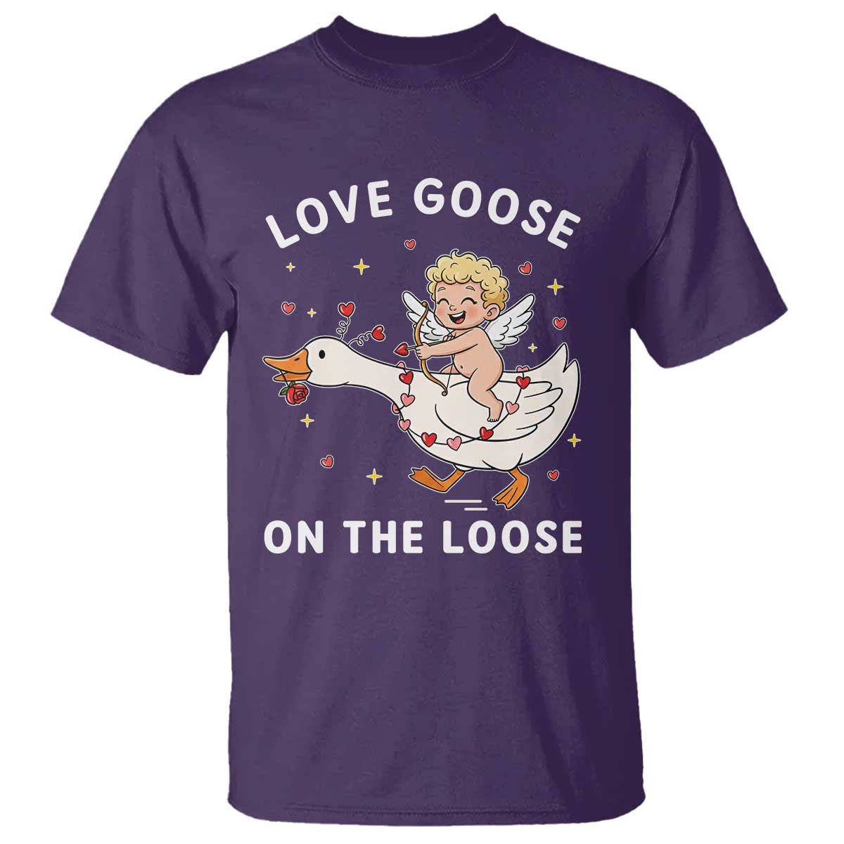 Funny Valentine Goose T Shirt Love Goose On The Loose TS14 Purple Print Your Wear