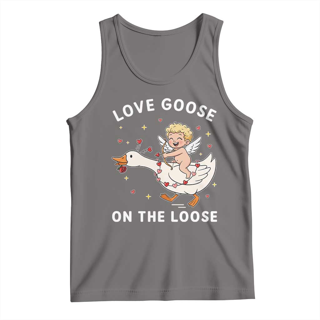Funny Valentine Goose Tank Top Love Goose On The Loose TS14 Deep Heather Print Your Wear