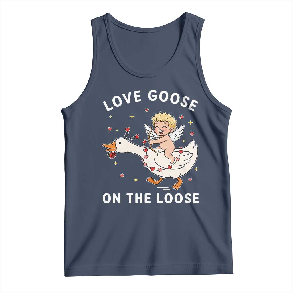 Funny Valentine Goose Tank Top Love Goose On The Loose TS14 Navy Print Your Wear