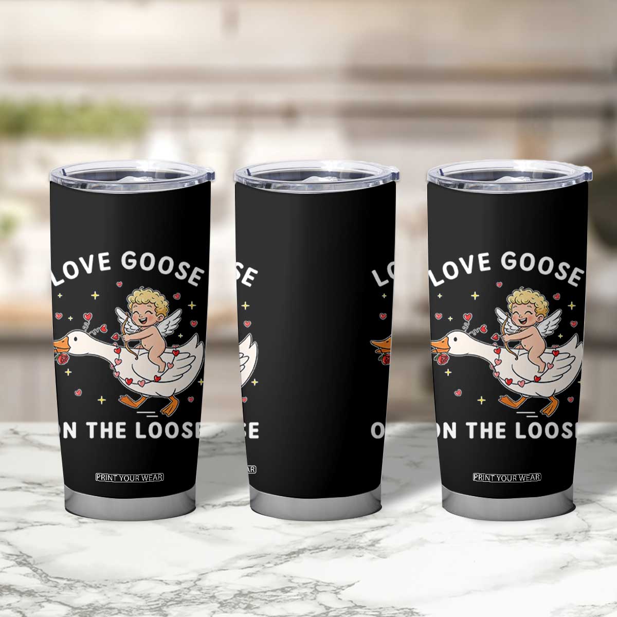 Funny Valentine Goose Tumbler Cup Love Goose On The Loose TS14 Print Your Wear