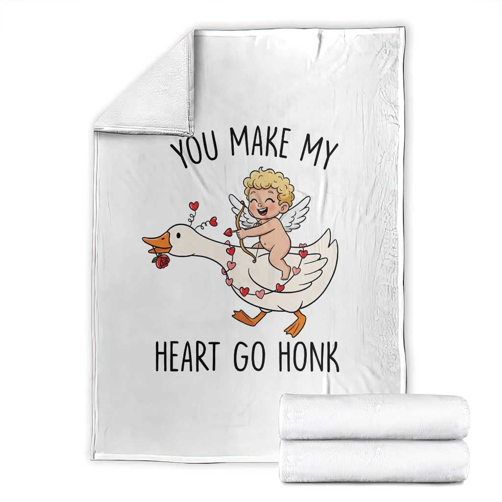 Funny Valentine Goose Throw Blanket You Make My Heart Go Honk TS14 White Print Your Wear