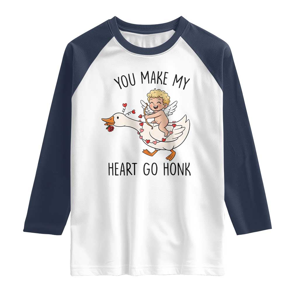Funny Valentine Goose Raglan Shirt You Make My Heart Go Honk TS14 White Navy Print Your Wear