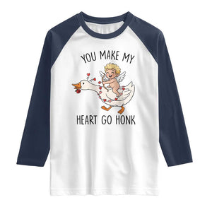 Funny Valentine Goose Raglan Shirt You Make My Heart Go Honk TS14 White Navy Print Your Wear