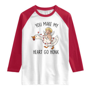 Funny Valentine Goose Raglan Shirt You Make My Heart Go Honk TS14 White Red Print Your Wear