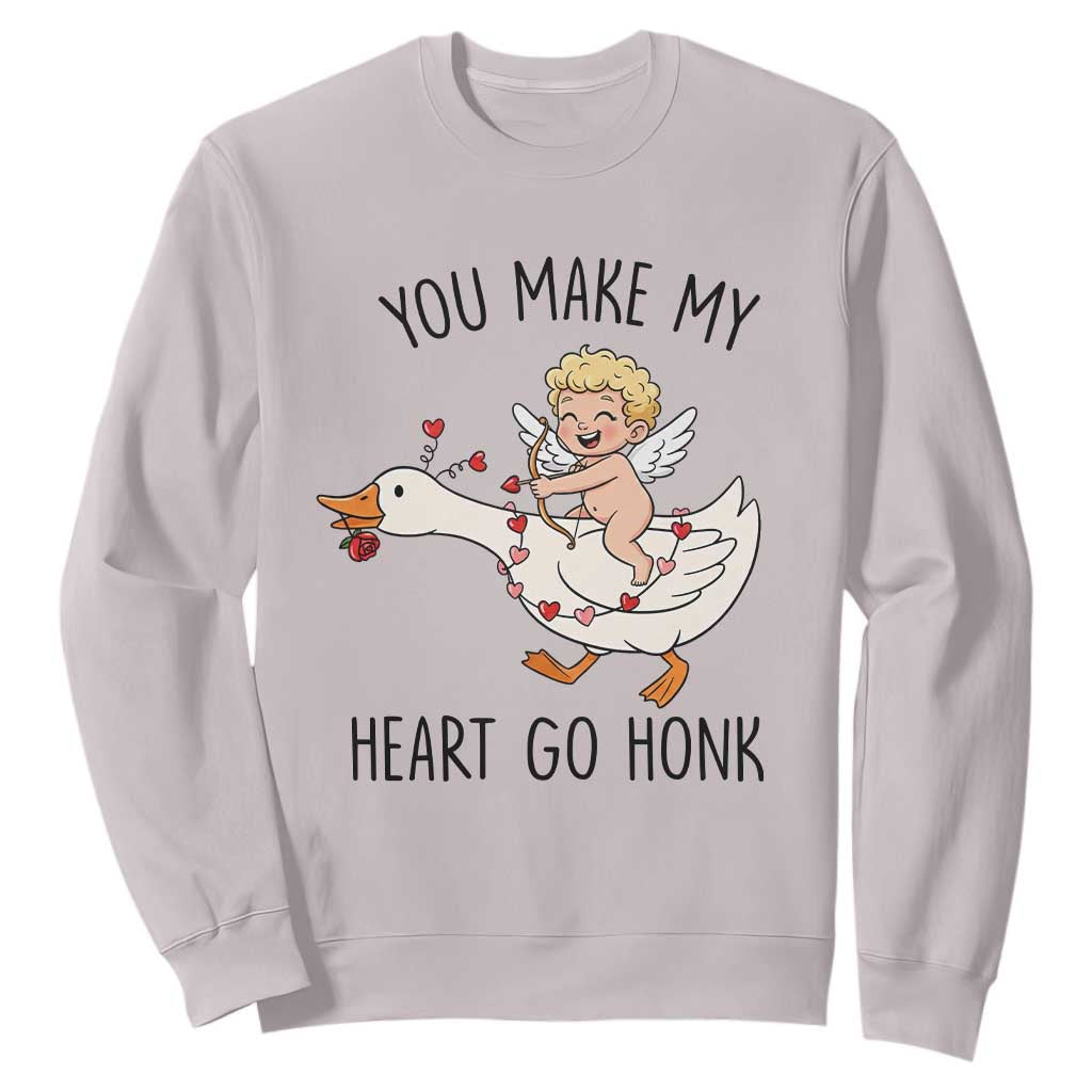 Funny Valentine Goose Sweatshirt You Make My Heart Go Honk TS14 Ice Gray Print Your Wear