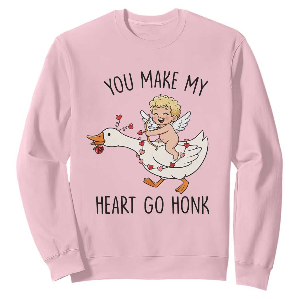 Funny Valentine Goose Sweatshirt You Make My Heart Go Honk TS14 Light Pink Print Your Wear