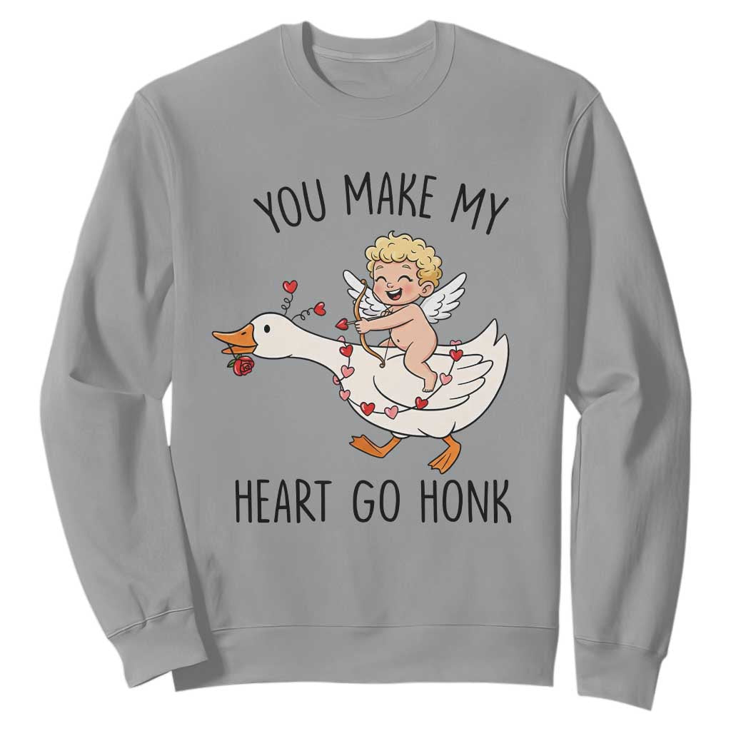 Funny Valentine Goose Sweatshirt You Make My Heart Go Honk TS14 Sport Gray Print Your Wear