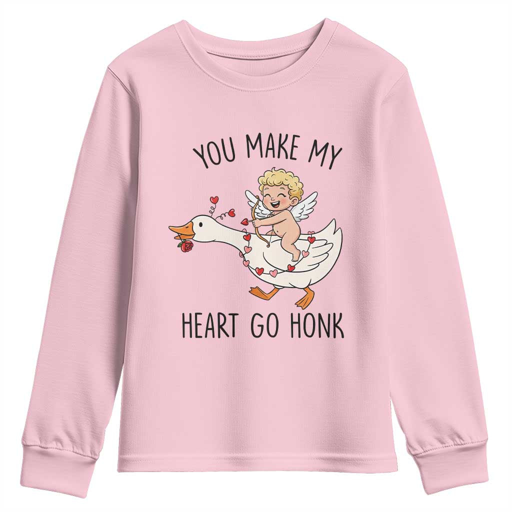 Funny Valentine Goose Youth Sweatshirt You Make My Heart Go Honk TS14 Light Pink Print Your Wear