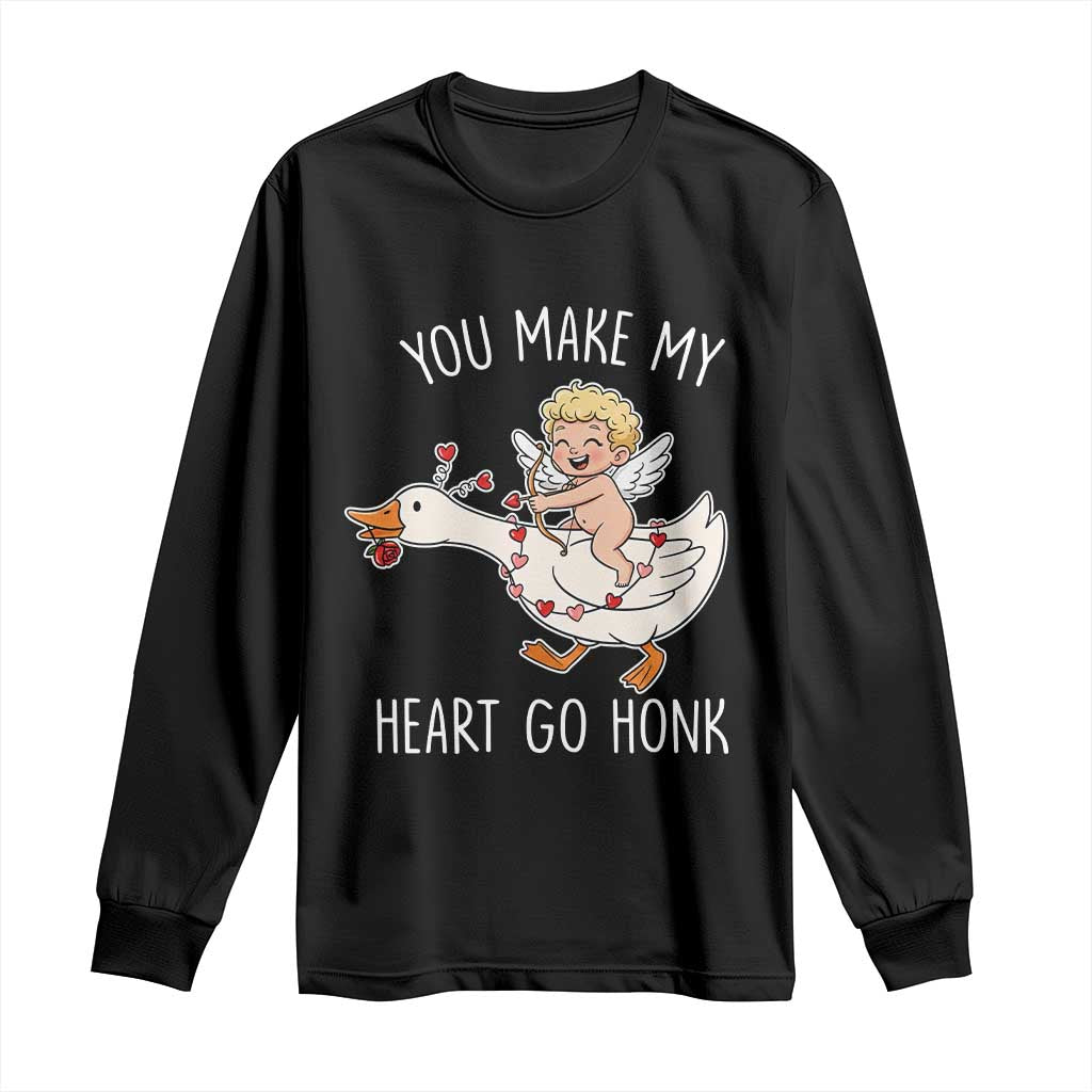You Make My Heart Go Honk Long Sleeve Shirt Funny Valentine Goose TS14 Black Print Your Wear