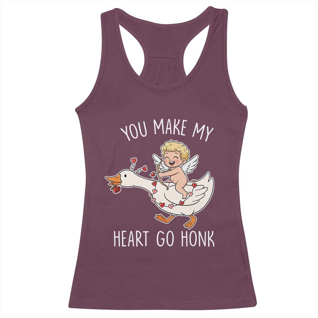 You Make My Heart Go Honk Racerback Tank Top Funny Valentine Goose TS14 Maroon Print Your Wear