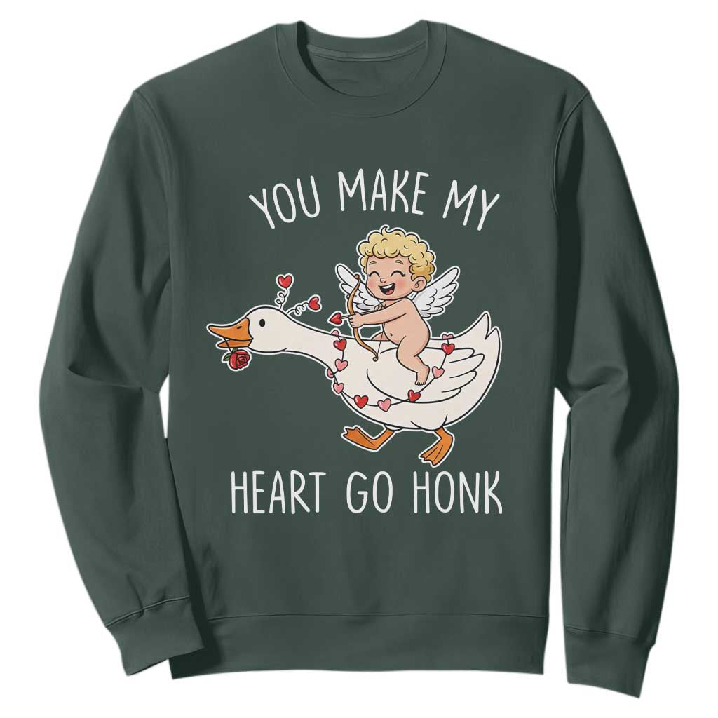 You Make My Heart Go Honk Sweatshirt Funny Valentine Goose TS14 Dark Forest Green Print Your Wear