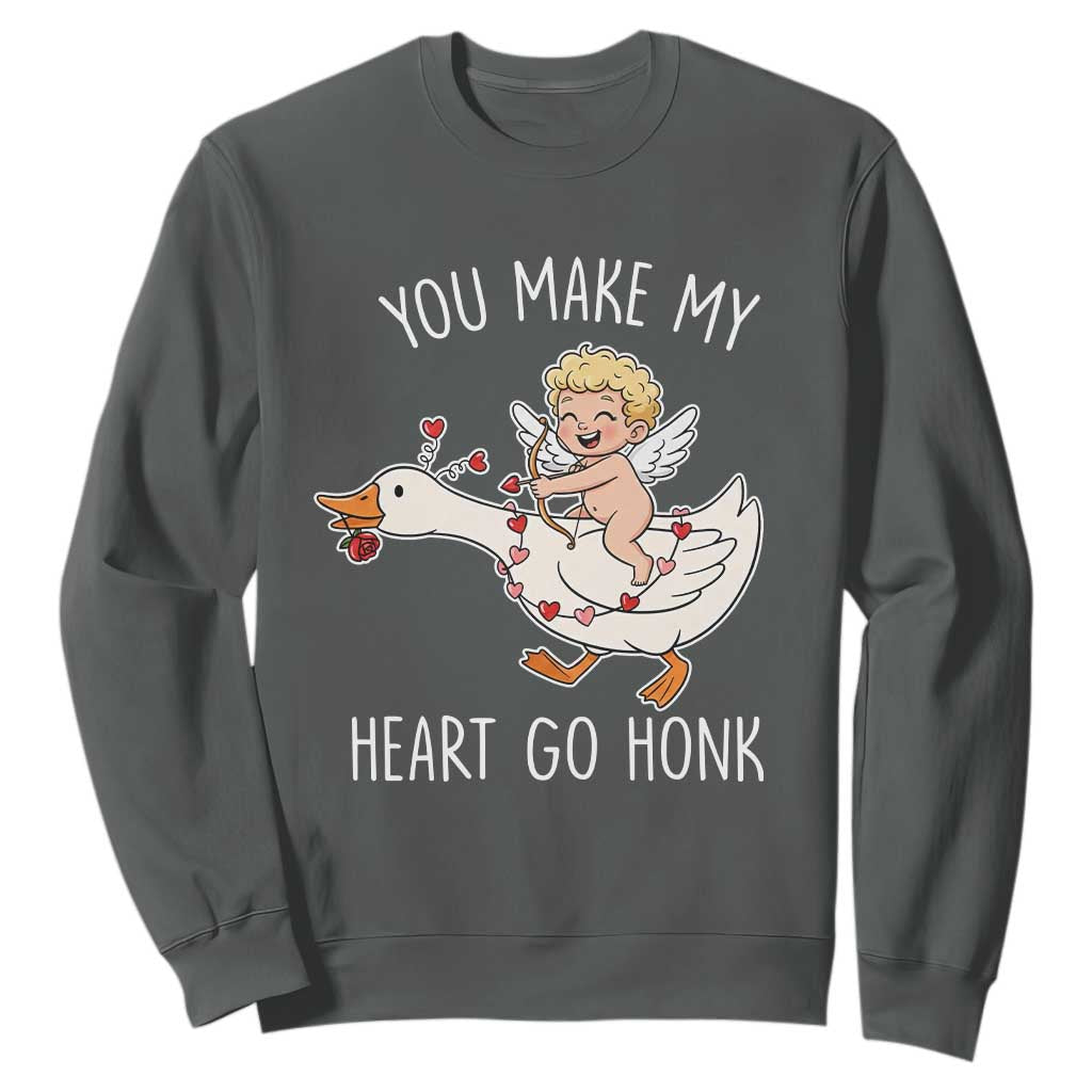You Make My Heart Go Honk Sweatshirt Funny Valentine Goose TS14 Dark Heather Print Your Wear
