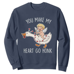 You Make My Heart Go Honk Sweatshirt Funny Valentine Goose TS14 Navy Print Your Wear