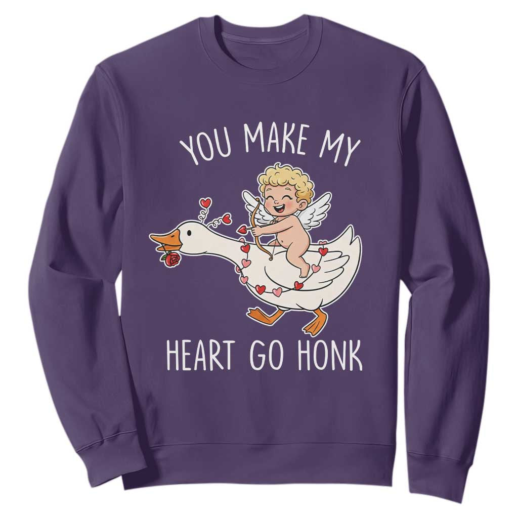 You Make My Heart Go Honk Sweatshirt Funny Valentine Goose TS14 Purple Print Your Wear