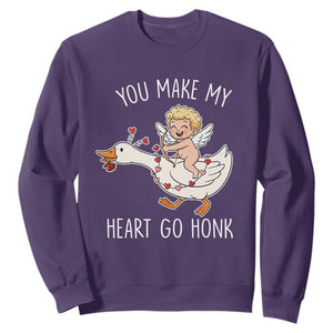 You Make My Heart Go Honk Sweatshirt Funny Valentine Goose TS14 Purple Print Your Wear