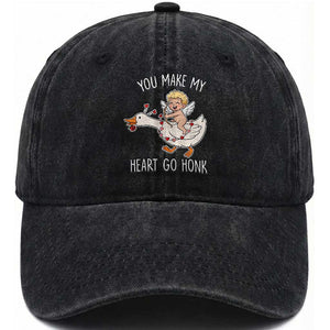 You Make My Heart Go Honk Washed Cotton Baseball Cap Funny Valentine Goose TS14 Washed Cap Universal Fit Black Print Your Wear