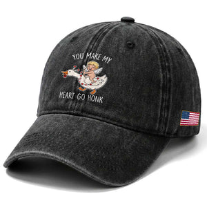 You Make My Heart Go Honk Washed Cotton Baseball Cap Funny Valentine Goose TS14 Print Your Wear