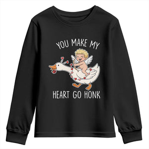 You Make My Heart Go Honk Youth Sweatshirt Funny Valentine Goose TS14 Black Print Your Wear