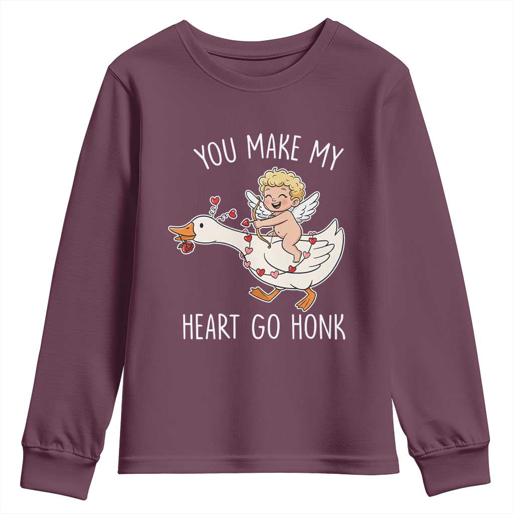 You Make My Heart Go Honk Youth Sweatshirt Funny Valentine Goose TS14 Maroon Print Your Wear