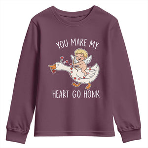 You Make My Heart Go Honk Youth Sweatshirt Funny Valentine Goose TS14 Maroon Print Your Wear