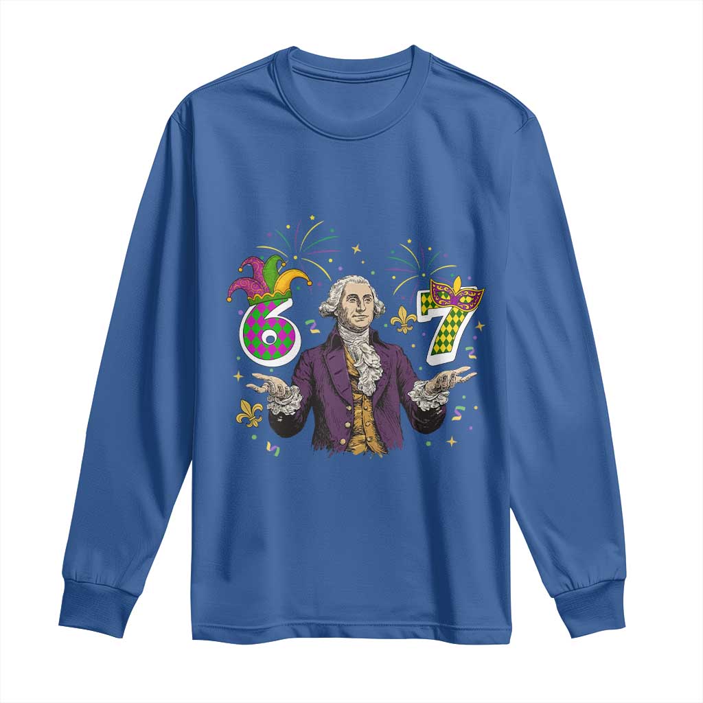 67 Mardi Gras Long Sleeve Shirt Funny Six Seven George Washington Meme TS14 Royal Blue Print Your Wear