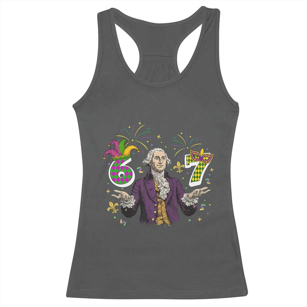 67 Mardi Gras Racerback Tank Top Funny Six Seven George Washington Meme TS14 Dark Heather Print Your Wear