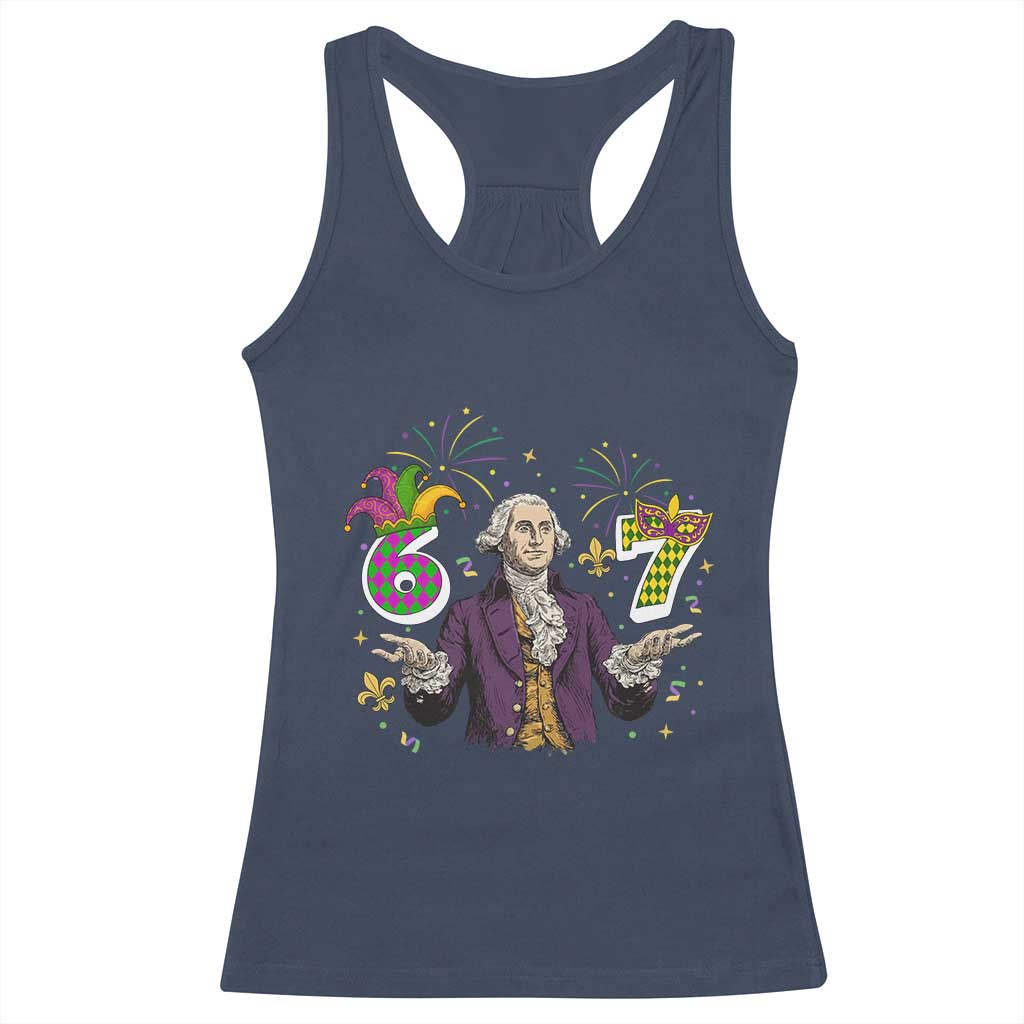 67 Mardi Gras Racerback Tank Top Funny Six Seven George Washington Meme TS14 Navy Print Your Wear